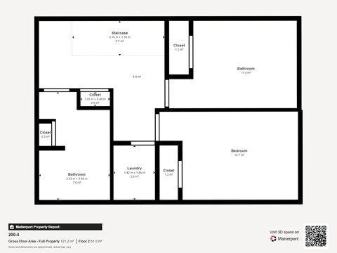 Floor plan for 2 beds, 1.5 baths, 1250 sqft